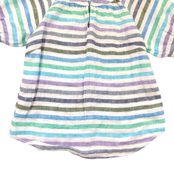Talbots 100% Linen Striped Short Sleeve Top Size PS P Puff Sleeve Peasant Blouse - Picture 4 of 7
